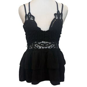 Womens Lace Crochet Cami Ruffle Babydoll Tank Top Size L Feminine Fairy Adella